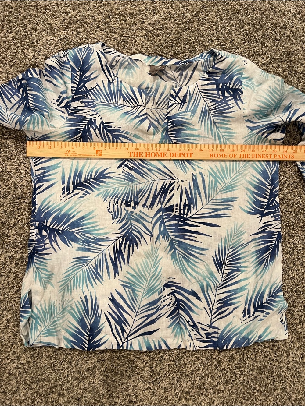 J Jill linen Lightweight White Tunic with Blue Palm Print - Picture 3 of 5